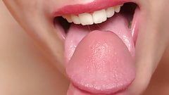 The blonde makes a beautiful slow Blowjob close up, cums on the face lickin.