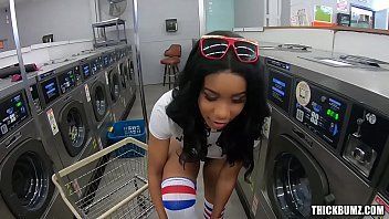 Public exhibitionism on laundry room - With quickie fuck - Dirty laundry.