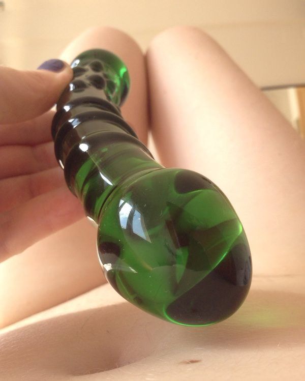 Green glass dildo