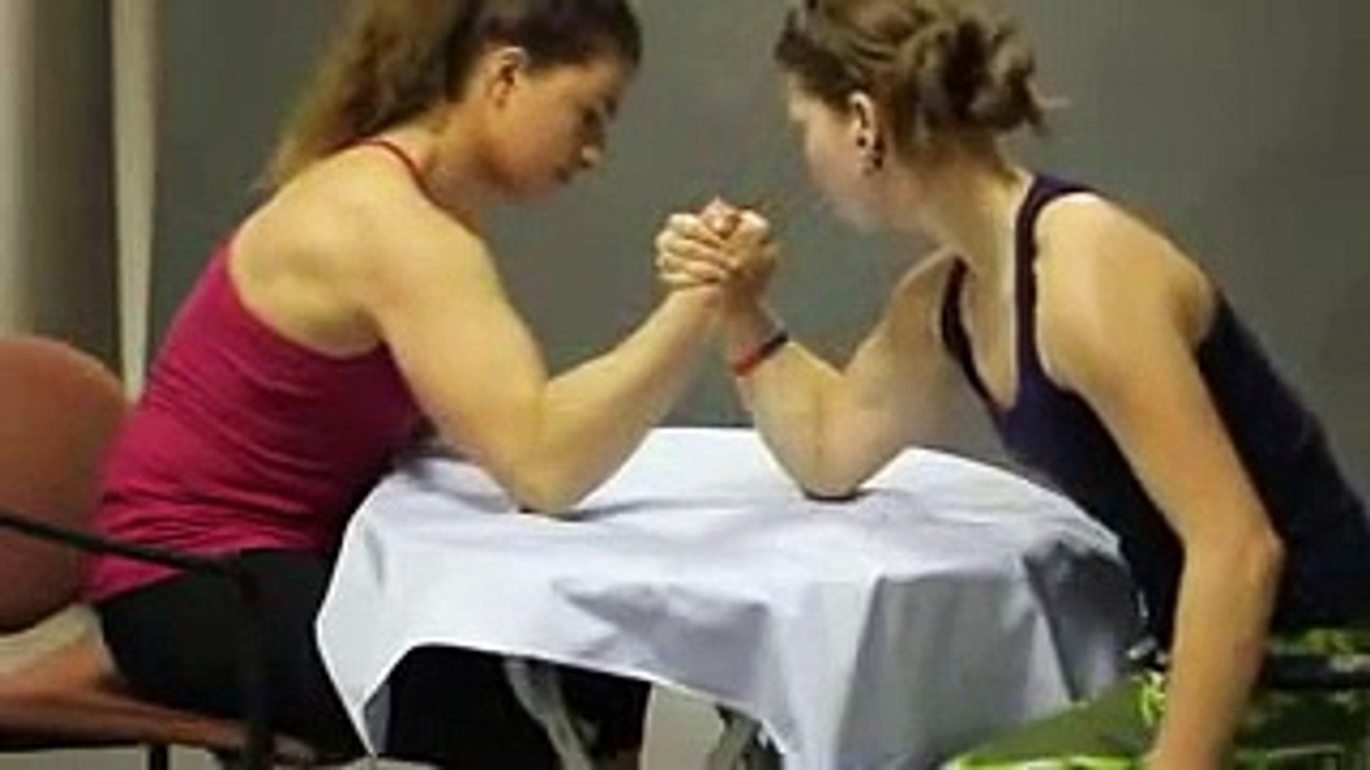 Cute mixed busty armwrestling