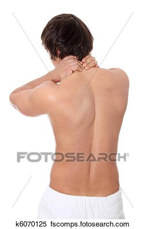 Naked man with backache