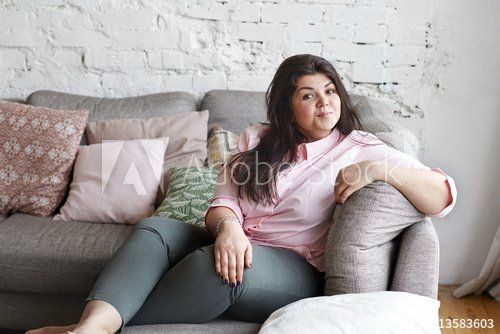 Chubby brunette couch