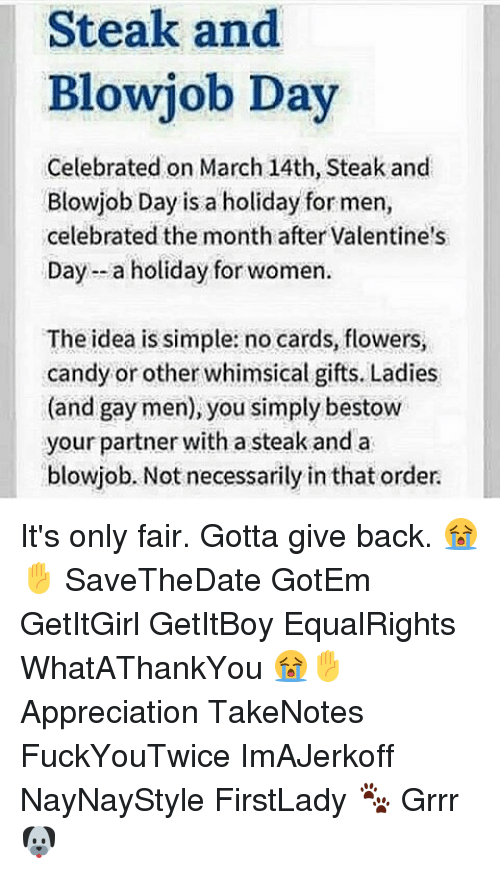 Steak and blow job day march 10