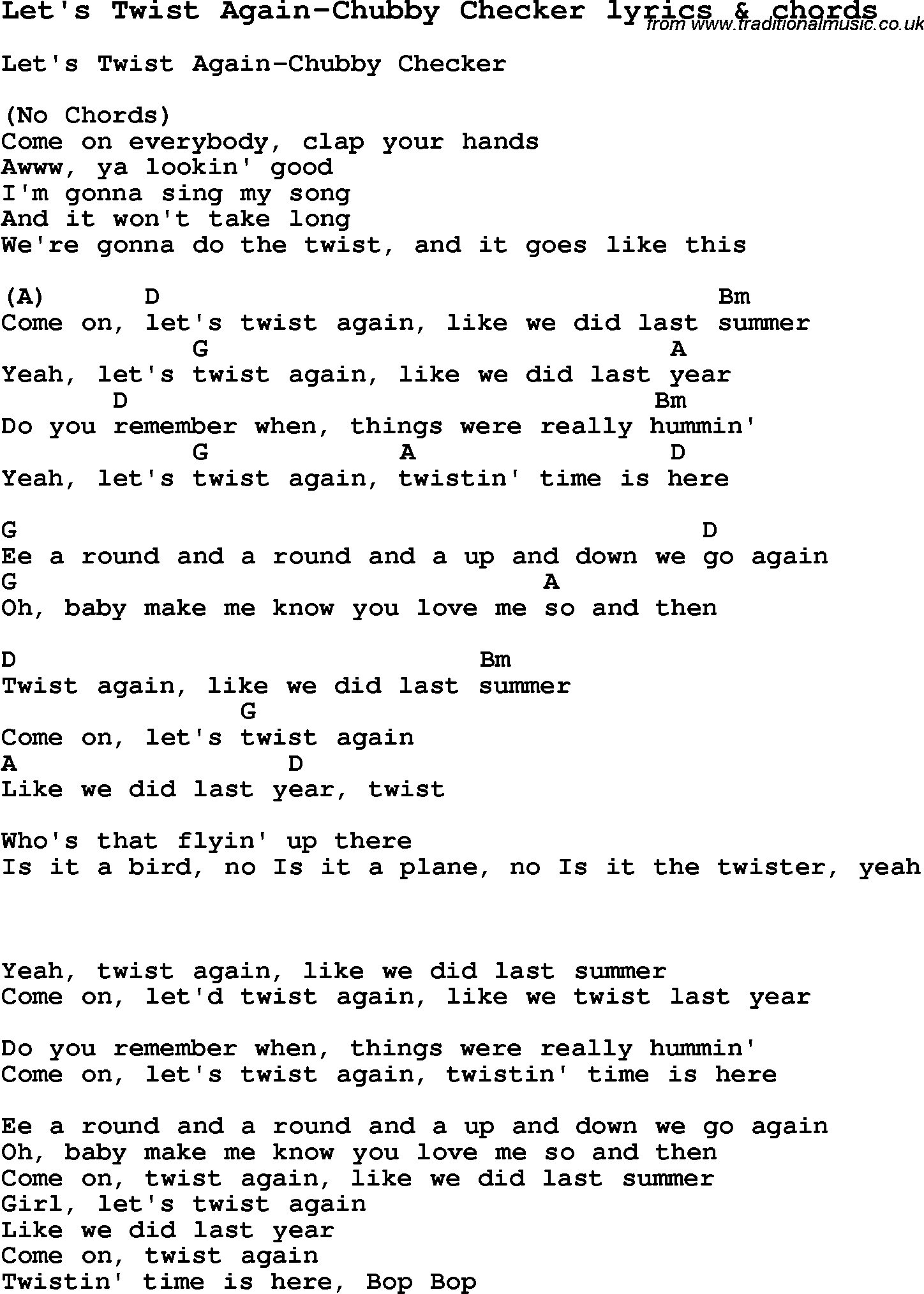 Lumberjack reccomend Twist again chubby checker lyrics