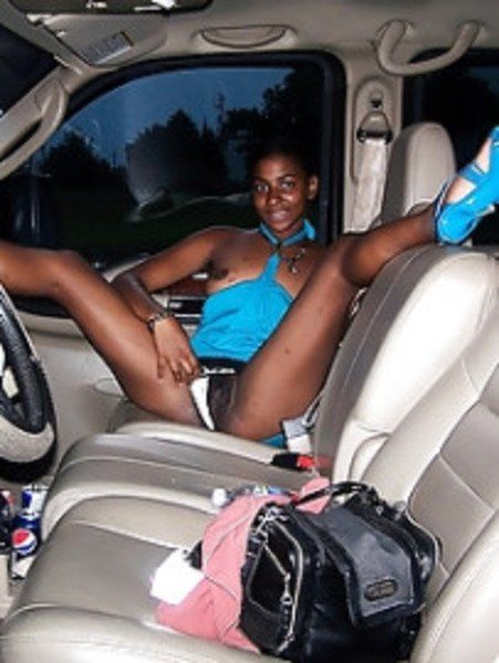 Ebony in car naked